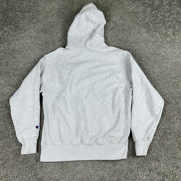 Champion Reverse Weave Hoodie Mens Medium Gray Pullover Sweatshirt Logo Fleece - Picture 6 of 9